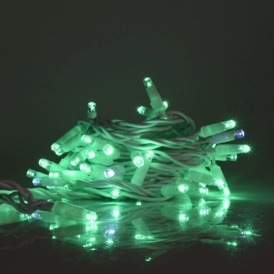 CATENA LUMINOSA PROFESSIONALE 100 MAXI-LED F8 CAVO BIANCO LUCE VERDE FISSA E BIANCA INTERMITTENTE - IDEALE PER DECORAZIONI FESTIVE ED EVENTI SPECIALI