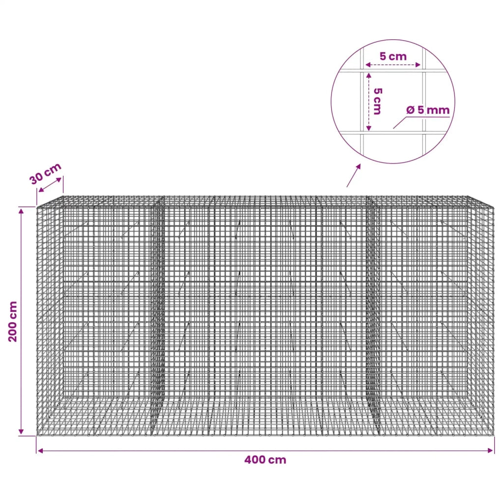 Gabione con filo da 5 mm e rete da 5x5 cm 400x30x200 cm 3464210