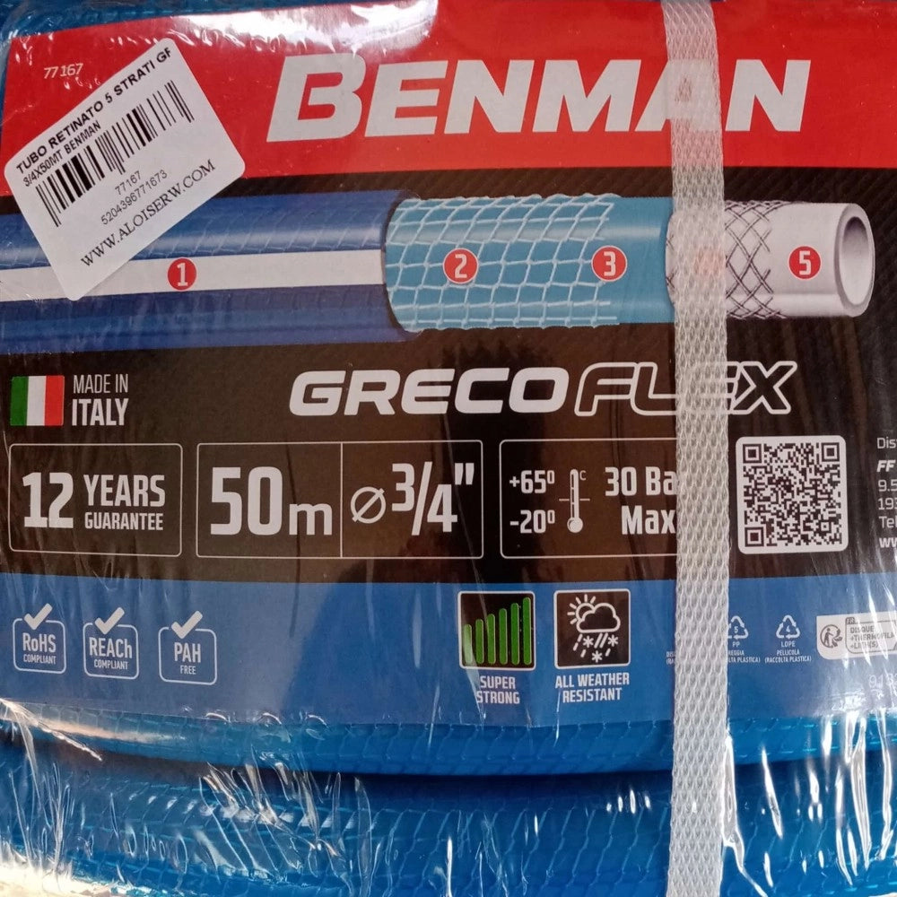 Benman tubo retinato 3/4 - 19mm da 50mt a 5 strati per giardino resiste a 30 bar