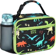 Borsa isolante per bambini - Grande borsa per pranzo per bambini con contenitore per bottiglie, scatola di latta impermeabile per pranzo per picnic, scuola, dinosauro nero