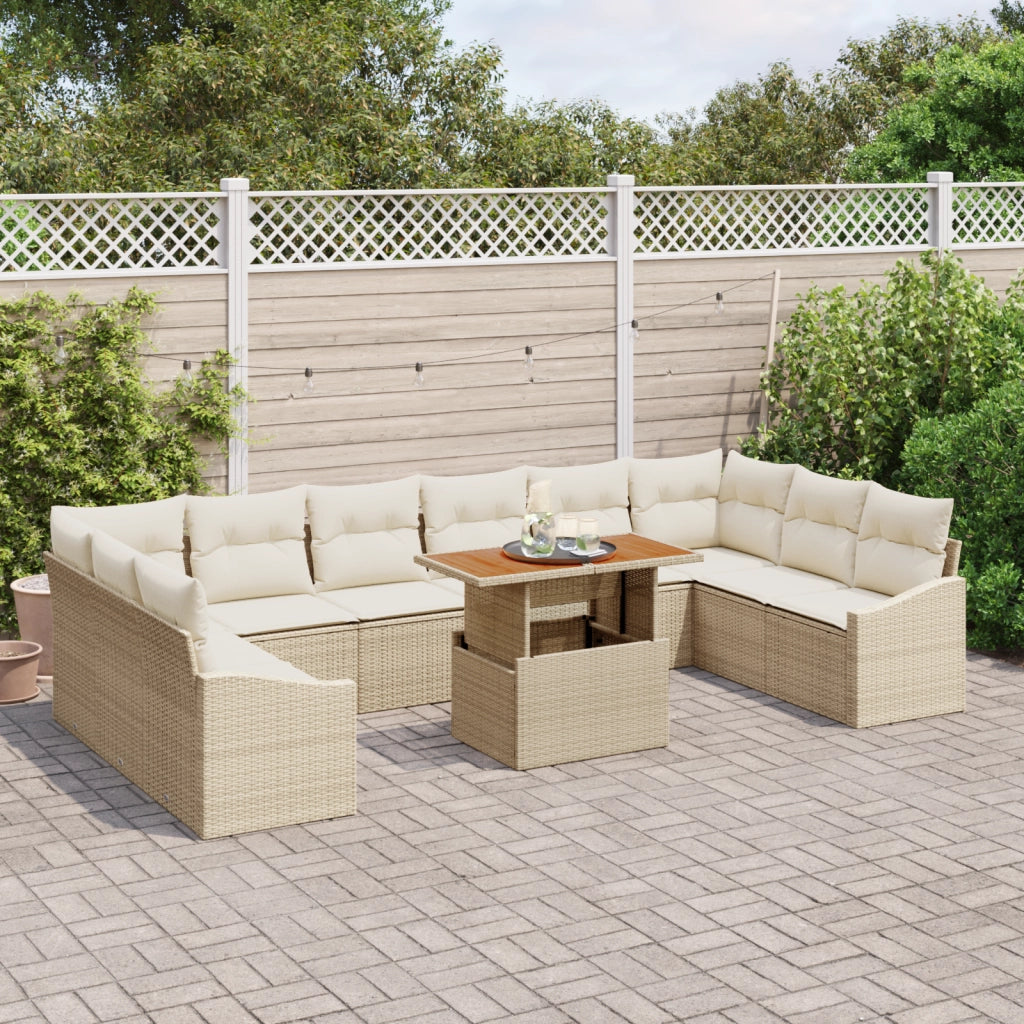 Set di Divani da Giardino 11 Pezzi con Cuscini Beige in Polyrattan