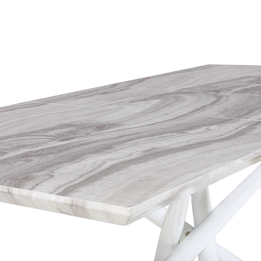 Tavolo da Pranzo Effetto Marmo Piano Tavolo Gambe Bianche MDF Allungabile 160/200 x 90 cm Glam Design Rettangolare