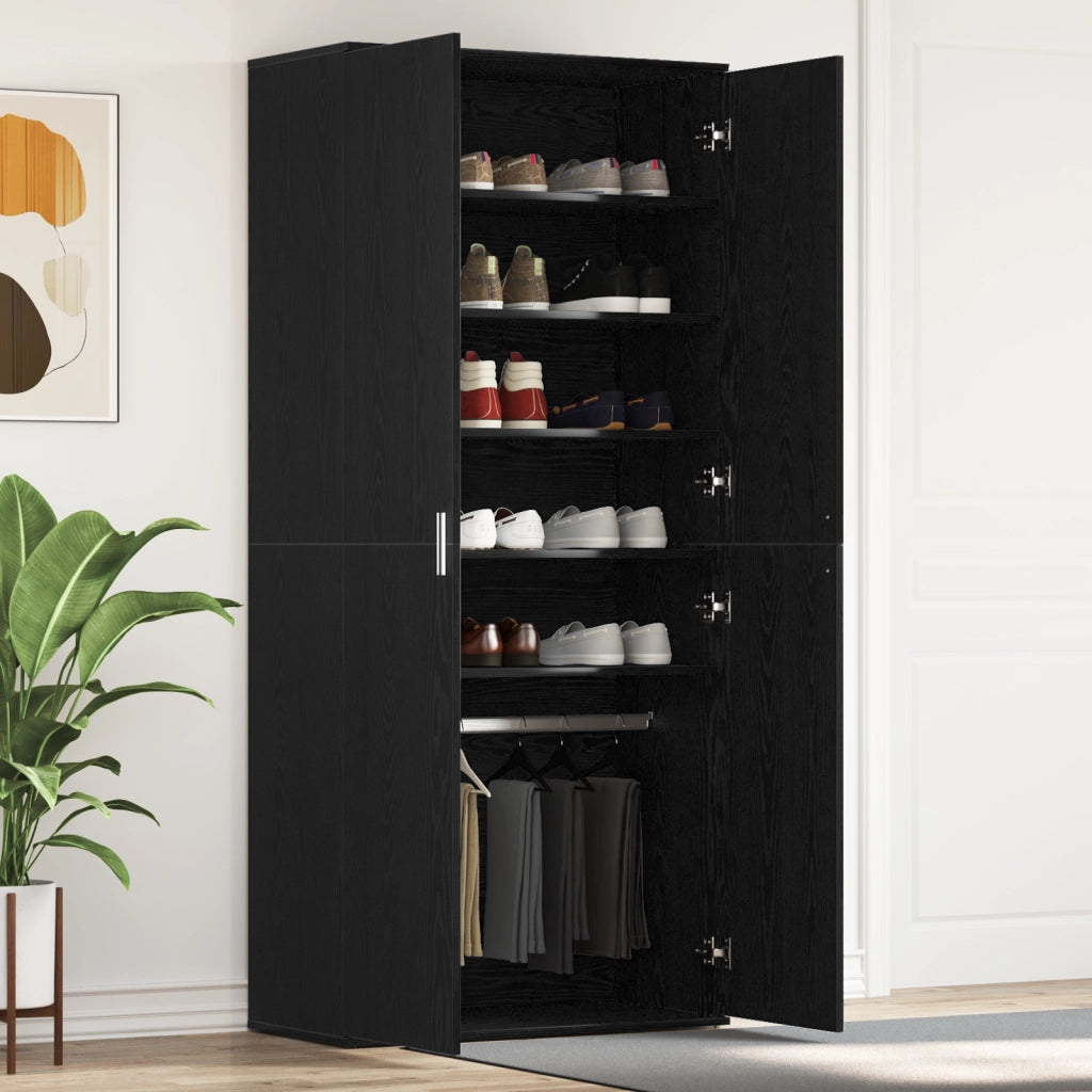 Mobile per Scarpe Rovere Nero 80x39x180 cm Legno Ingegnerizzato