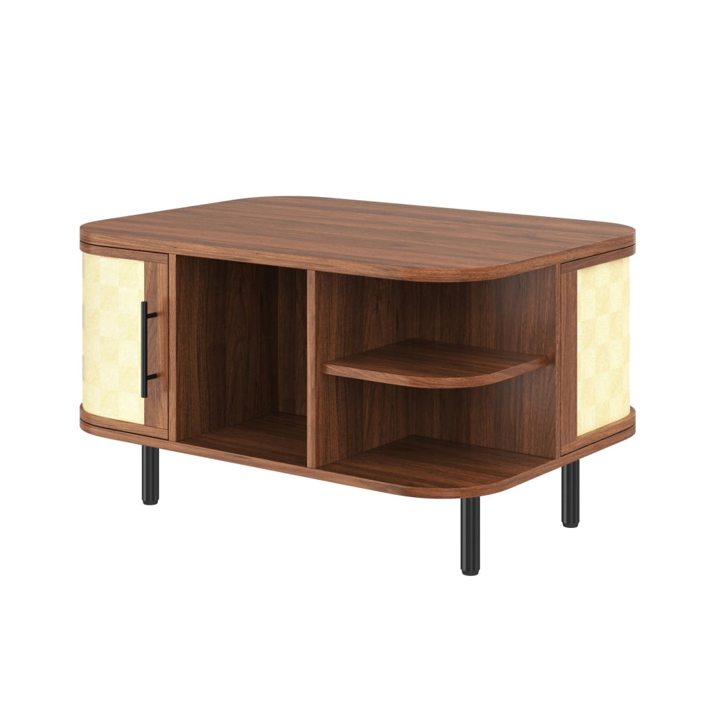 Tavolino da caff¨¨ 80x60x47 cm in MDF color noce con vani e armadietti laterali