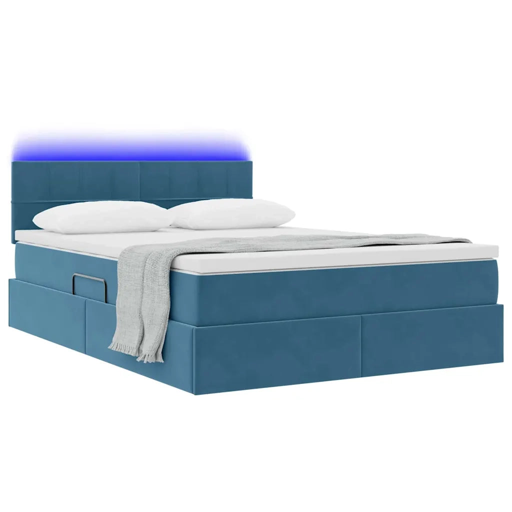 Letto con contenitore LED e materasso Blu Scuro 140 x 200 cm