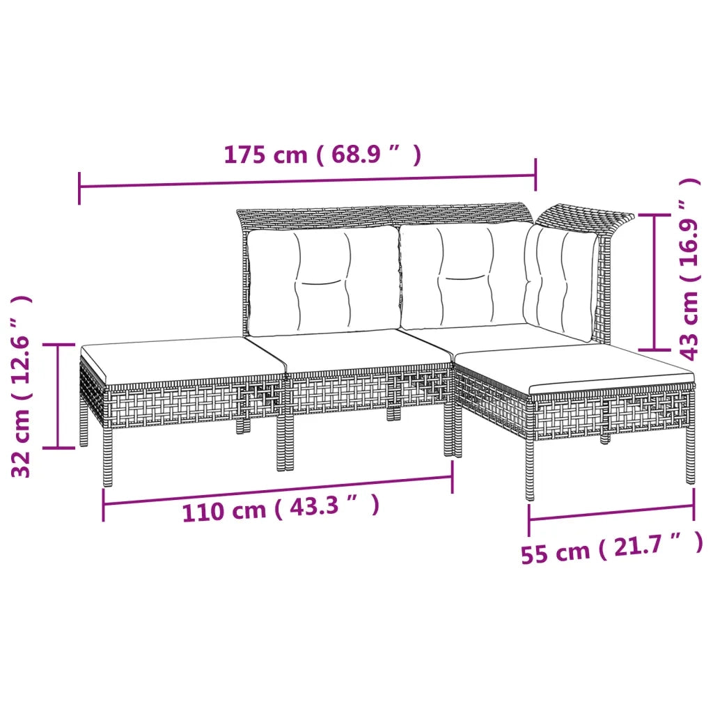 Set Divani da Giardino 4 pz con Cuscini-Sofa da giardino in Polyrattan Grigio 594361