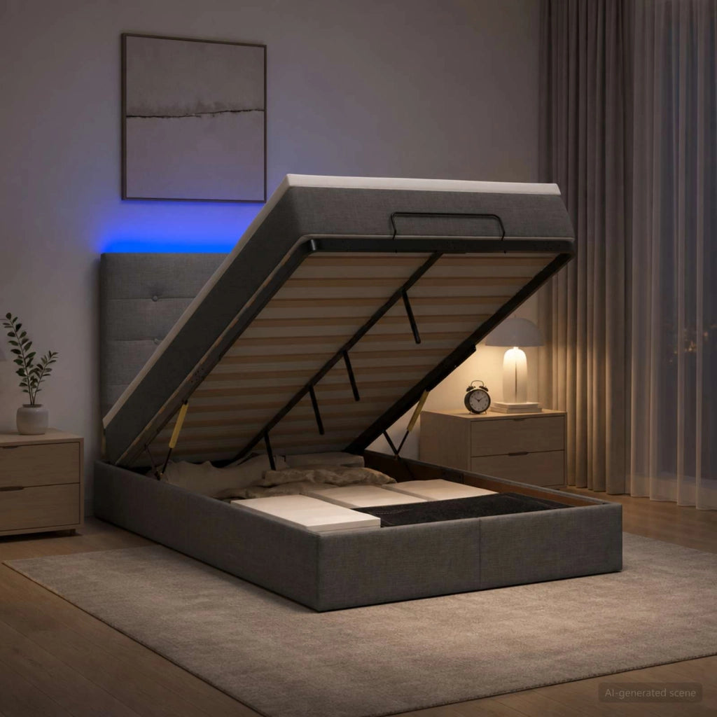 Letto Ottomano con Materasso e LED Grigio Scuro 120 x 200 cm 3458063