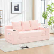 Divano modulare a 2 posti in velluto a coste rosa; 172 x 87 x 64 cm; con porta bicchieri e tasche laterali