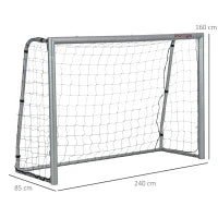 Porta da Calcio Grigia 240x85x160 cm con Viti e Picchetti inclusi, in PE e Metallo