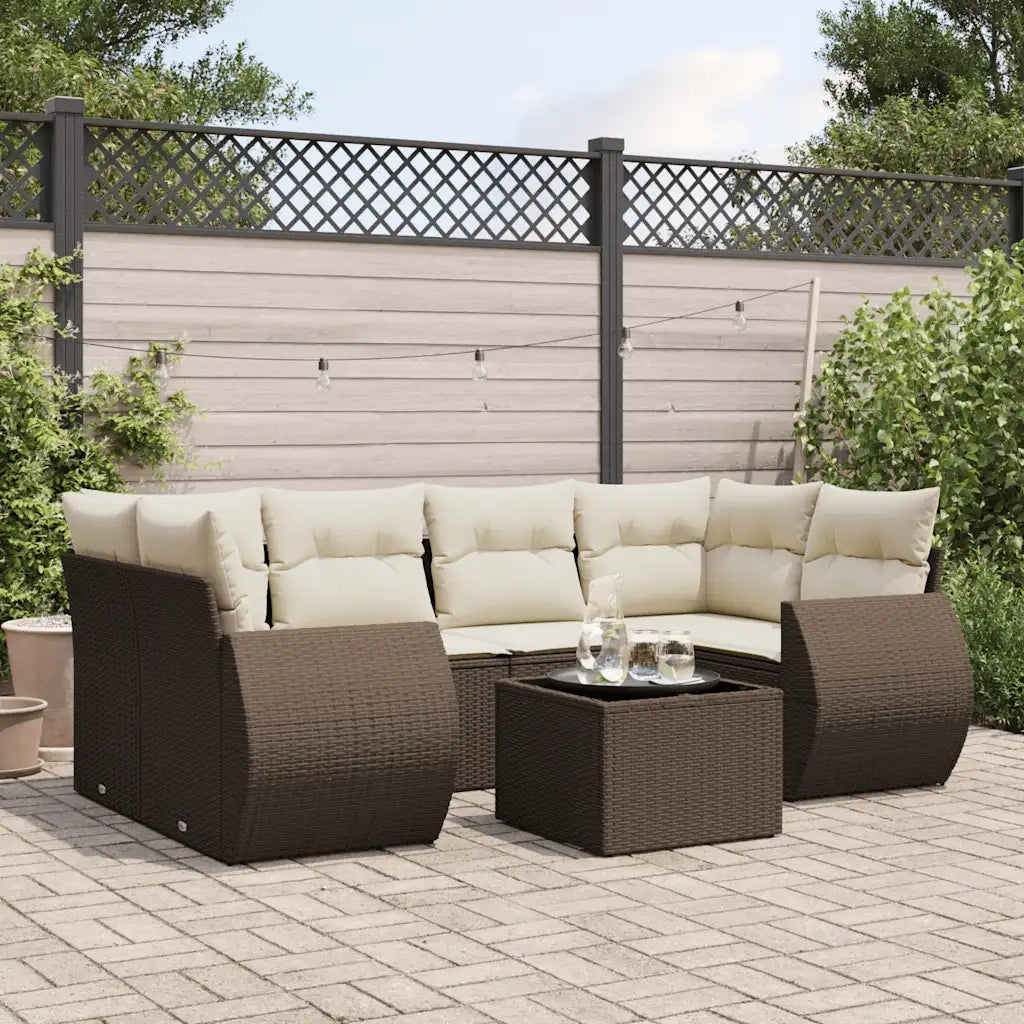 vidaXL Set Divani da Giardino 7 pz con Cuscini Marrone in Polyrattan