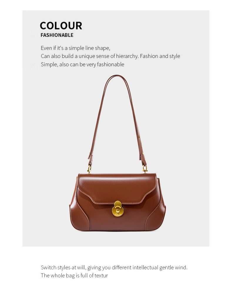 Borsa a tracolla da donna in vera pelle, marrone.