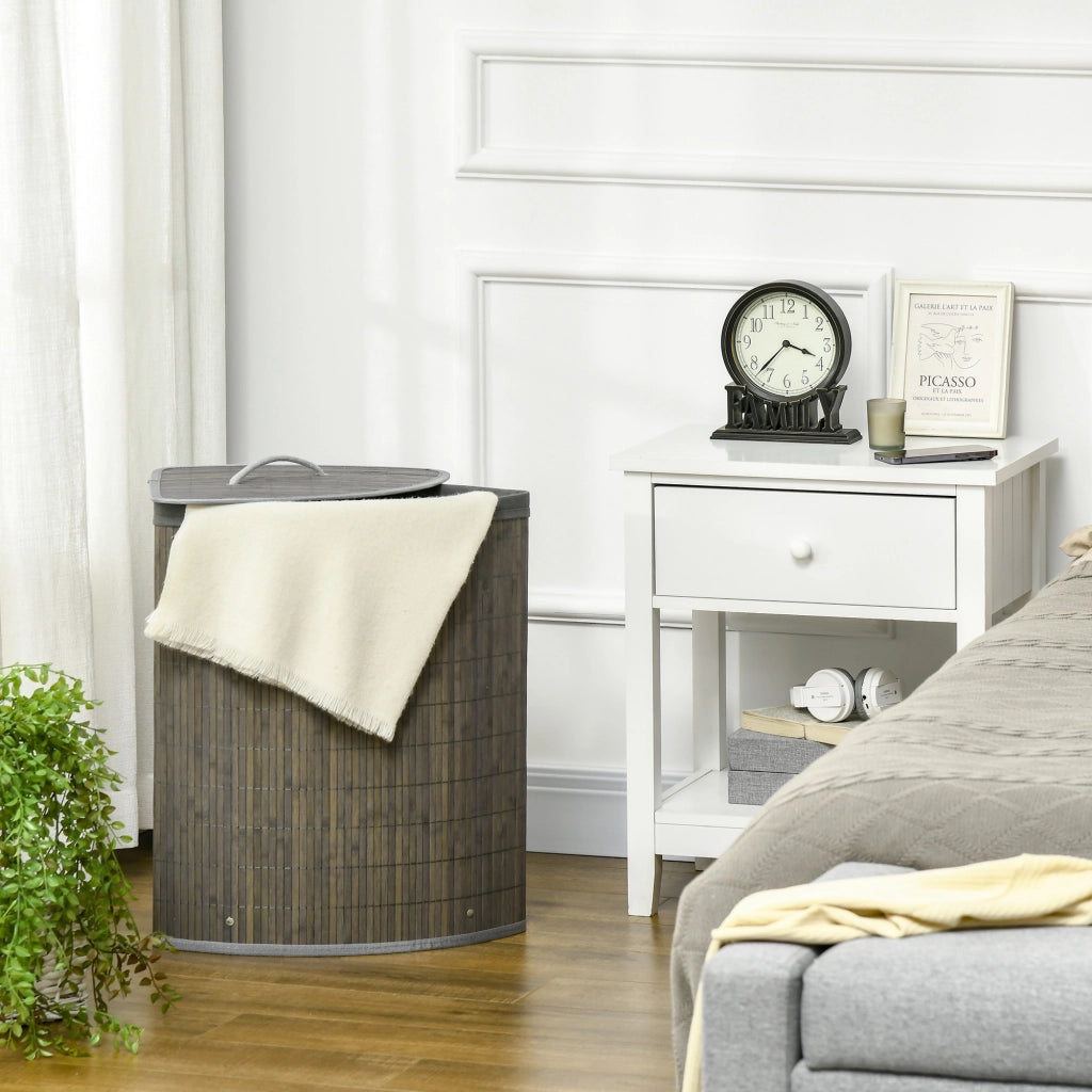 Cesto portabiancheria in bambù 55 L con coperchio e sacco interno estraibile, 38 x 38 x 57 cm, grigio