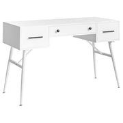 Scrivania da ufficio per casa in truciolato bianco con gambe in ferro 120 x 50 cm con 3 cassetti stile retrò