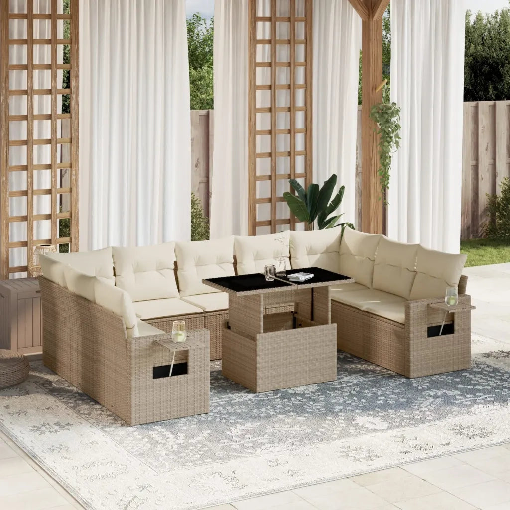 vidaXL Set Divano da Giardino 10 pz con Cuscini Beige in Polyrattan