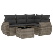 Set Divano da Giardino 5 pz | Set Salotto da Giardino con Cuscini Grigio in Polyrattan