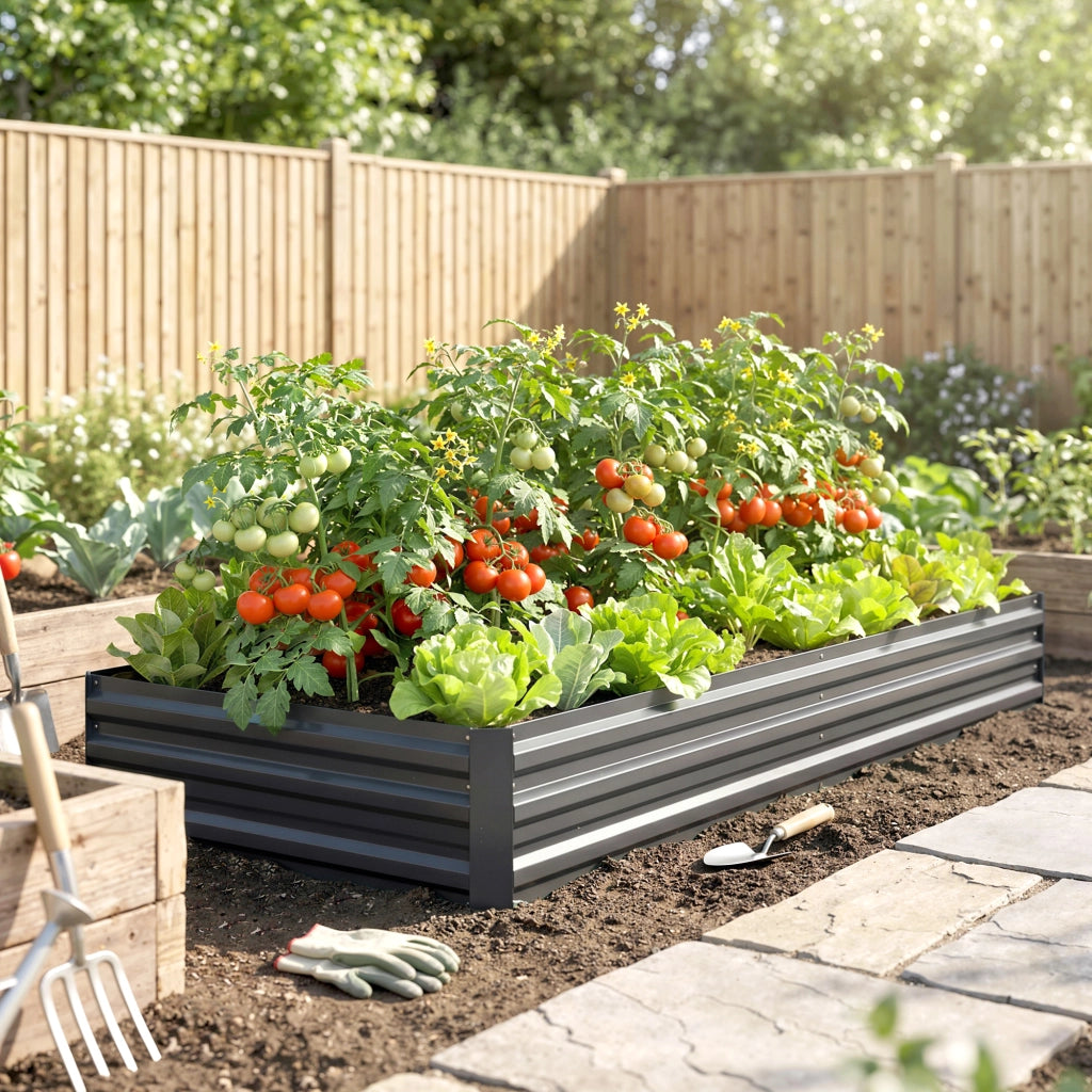 Vaso Rialzato in Acciaio per Giardino ¨C Zephmum ¨C Grigio 95x90.5x29.8 cm