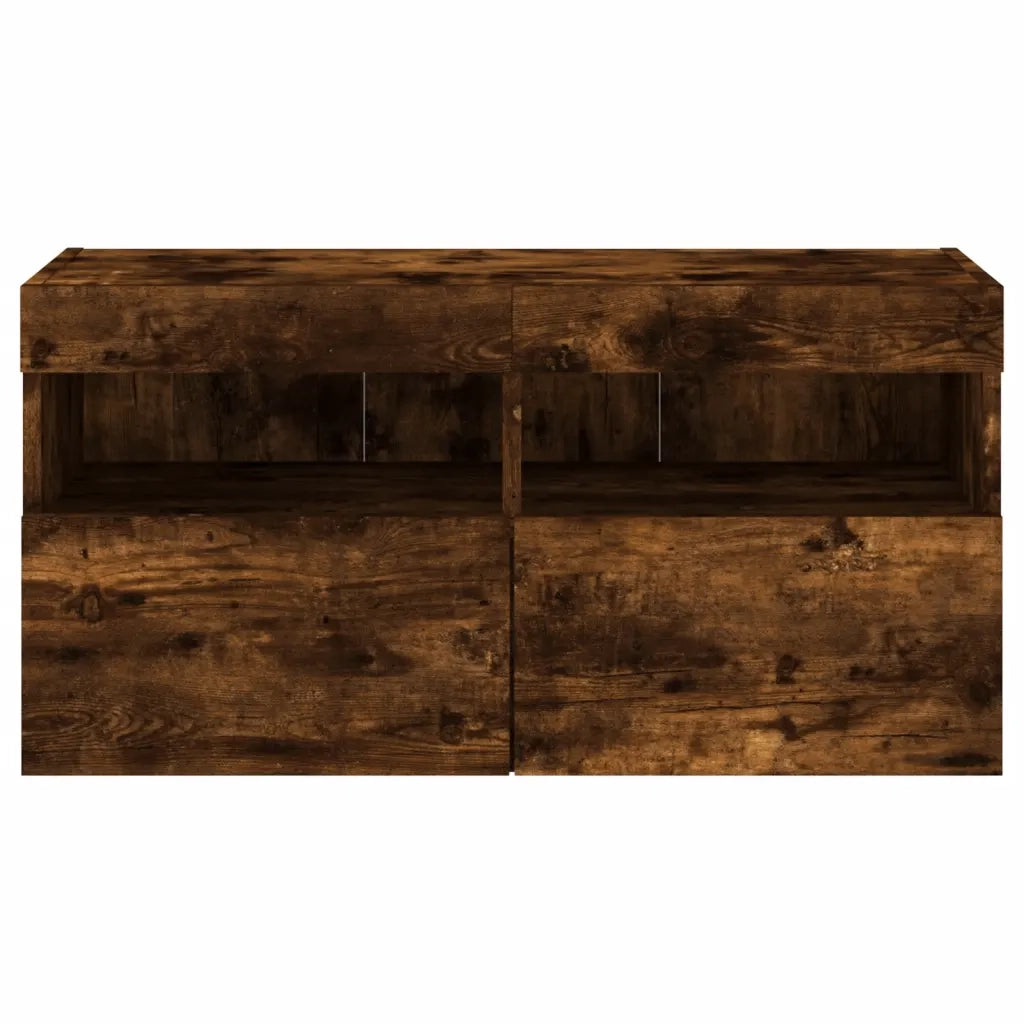 Mobile TV a Parete con Luci LED Rovere Fumo 80x30x40 cm 837205