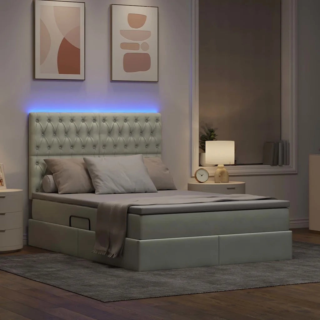 Letto con contenitore LED e materasso Grigio Chiaro