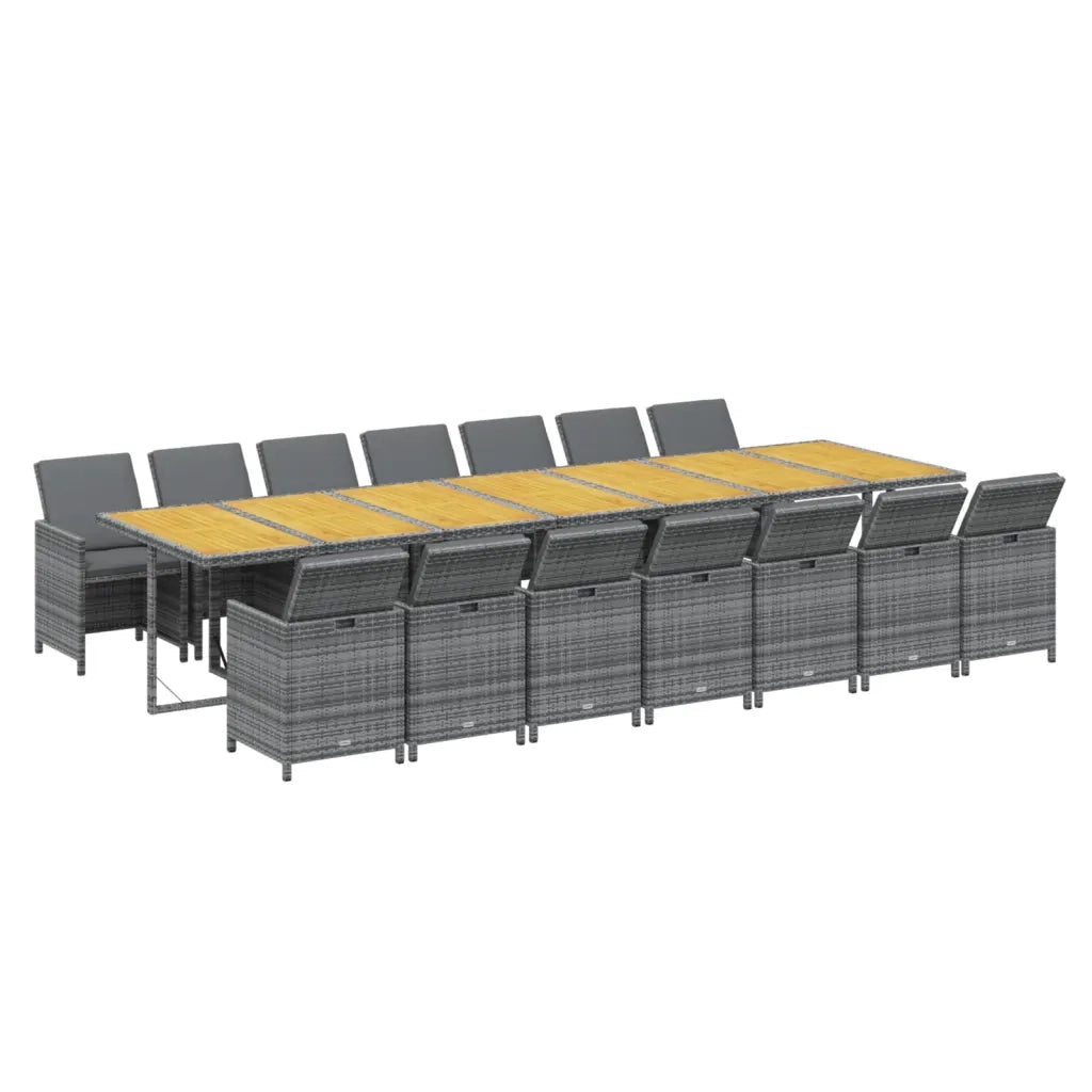 Set da Pranzo da Giardino 15 pz con Cuscini Grigio Polyrattan 3095659