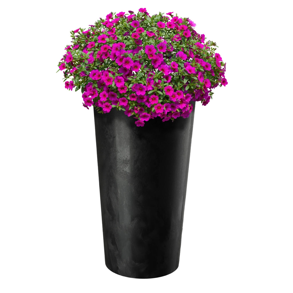 Vaso da fiori KADAX 47 cm con coperchio e inserto, vaso da fiori in plastica nero