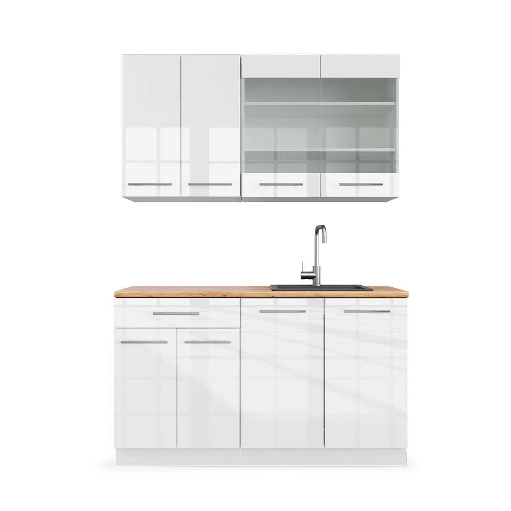 Cucina completa Fame-Line Bianco lucido/Bianco 140 cm, PL Rovere Vicco
