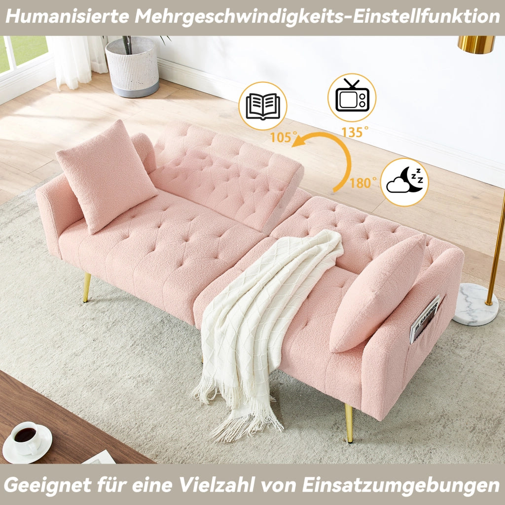 Scaffale con schienale regolabile a 3 livelli, 2 cuscini, gambe in metallo, in teddy, rosa
