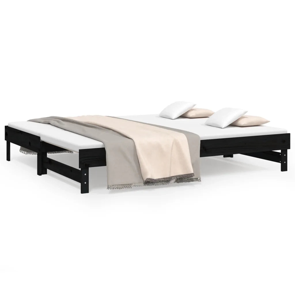 Dormeuse Estraibile Nera 2x(100x200) cm Legno Massello di Pino 823378