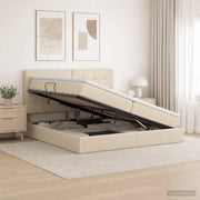 Letto con contenitore e materasso Crema 200 x 200 cm Tessuto 3459529