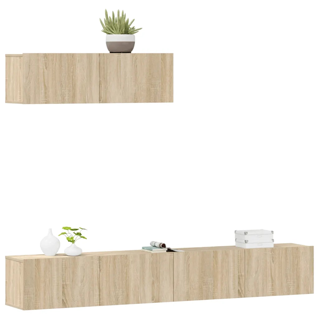 Set di Mobili Porta TV 3 pz Rovere Sonoma in Legno Multistrato 3114480