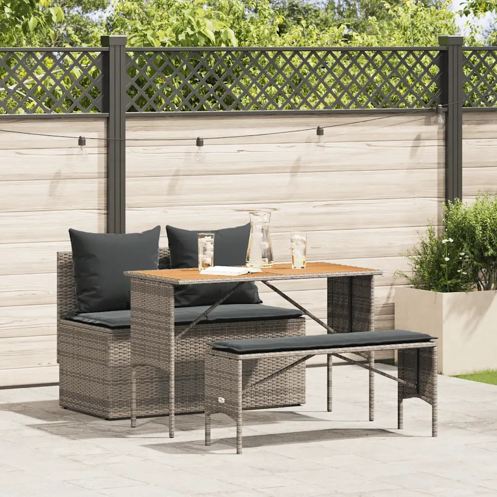 Set da Pranzo da Giardino 3 pz | Set Salotto da Giardino con Cuscini in Polyrattan Grigio