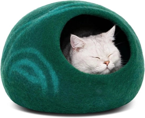 Letto per gatti realizzato a mano con velluto di alta qualità 100% merino per gatti e gattini (tinte leggere, grande acquamarina)