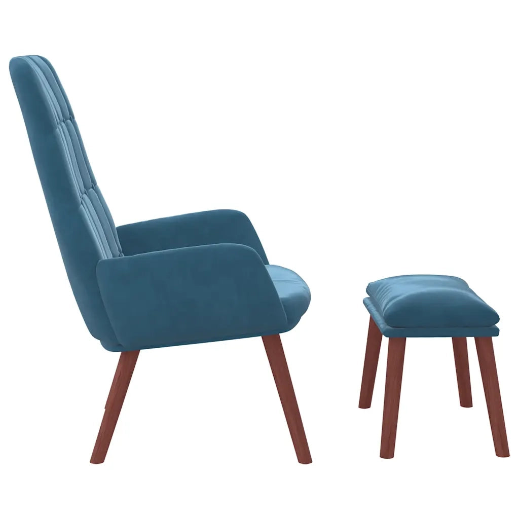Divano Sedia-Poltrona Relax con Poggiapiedi Blu in Velluto 824621