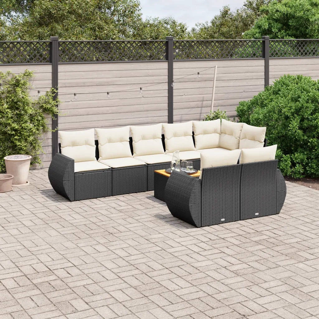 Set Divani da Giardino 9 pz con Cuscini Nero in Polyrattan 3257421