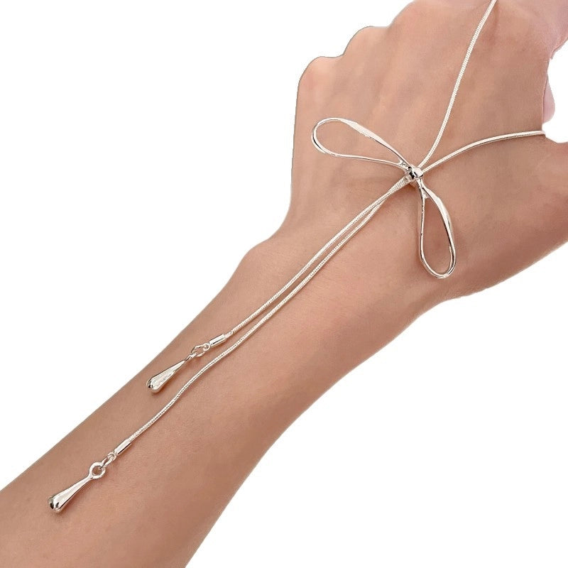 Collana estraibile con fiocco in argento per donna, stile Instagram, catena a osso di serpente, catena per maglione