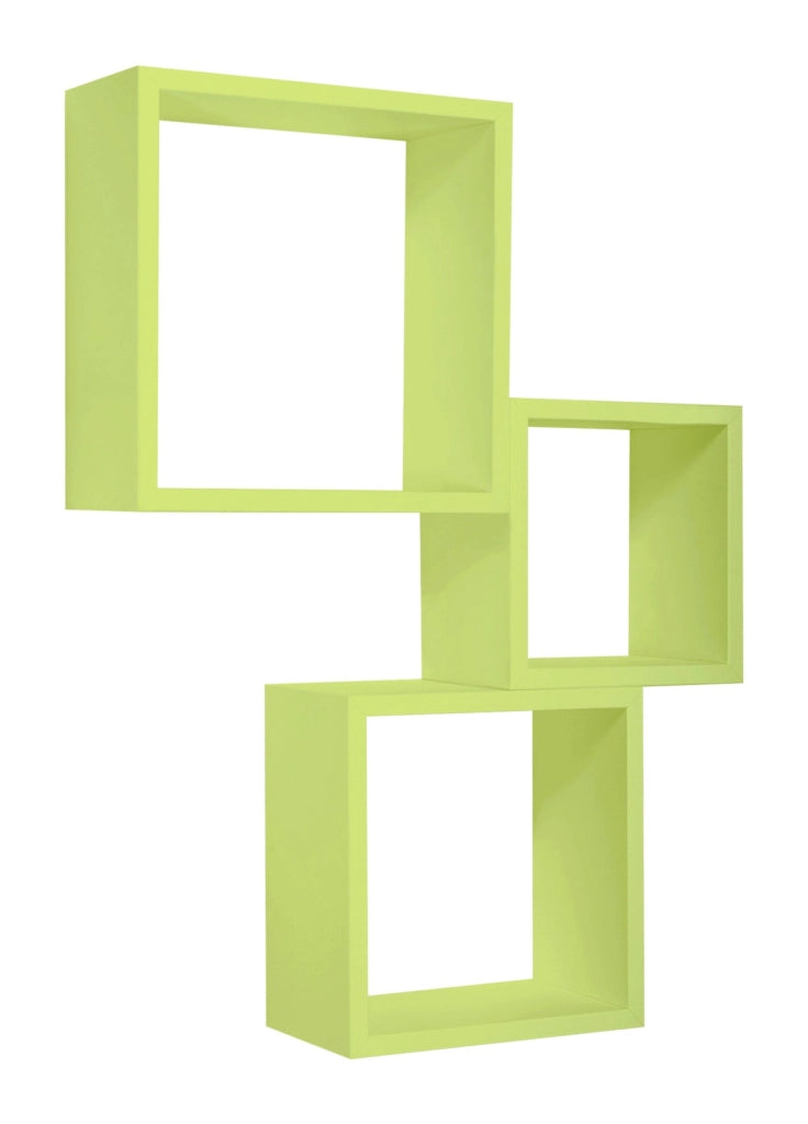 Set 3 Mensole da Parete Cubo in Fibra di Legno Incubo Verde