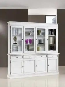 Credenza cristalliera in legno 4 porte mod Martini Shabby chic bianca