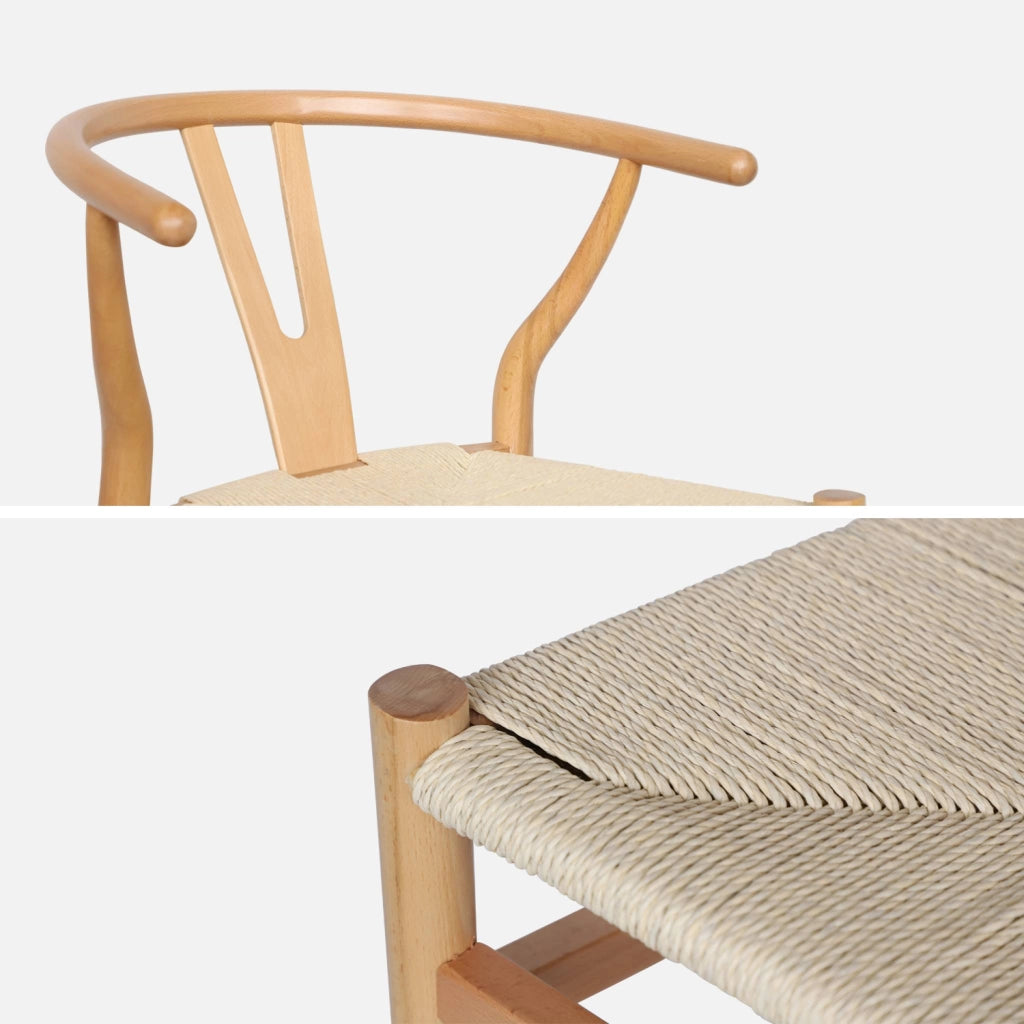 Set 2 sede in legno con seduta in corda, marrone naturale