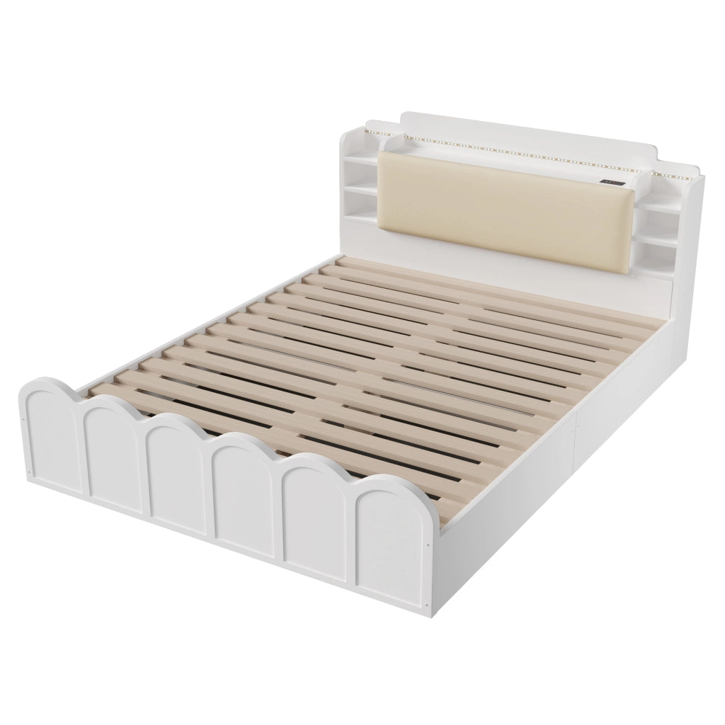 Letto a pannello - Zephmum- 140x200cm- Bianco- Funzione di ricarica USB-C, illuminazione LED, controllo a pressione/app, vano di archiviazione ribaltabile