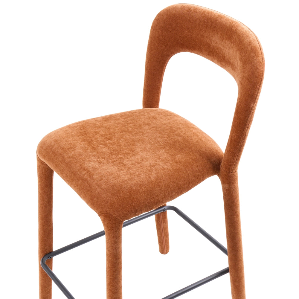 Set di 2 sgabelli da bar in ciniglia, colore marrone dorato, completamente imbottiti con schienale curvo, per sala da pranzo