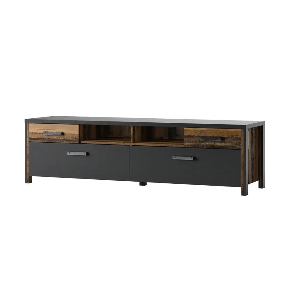Mobile per TV WINDSOR grigio antracite e rovere scuro - 190 cm - 2 porte, 2 cassetti, 2 vani - 187 x 52.6 x 50.4 cm