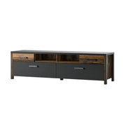 Mobile per TV WINDSOR grigio antracite e rovere scuro - 190 cm - 2 porte, 2 cassetti, 2 vani - 187 x 52.6 x 50.4 cm