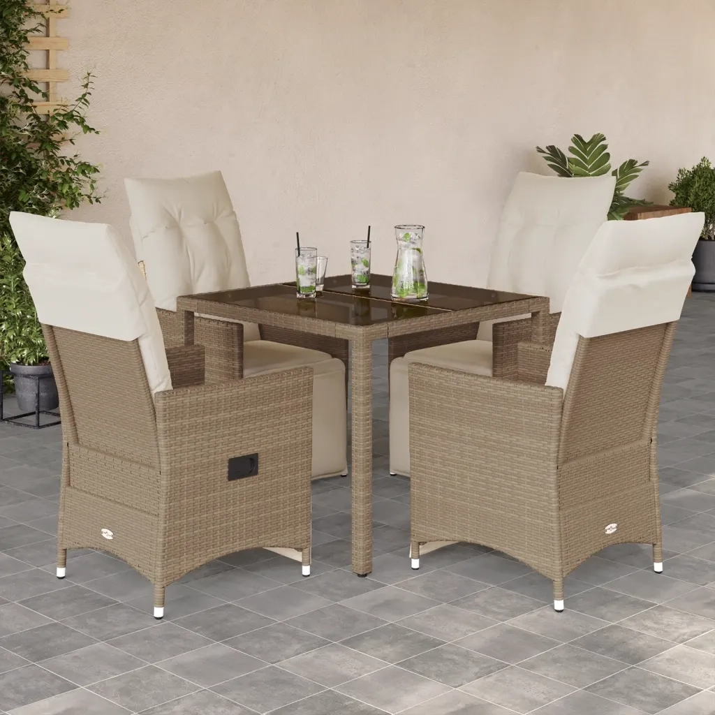 vidaXL Set da Bistrò da Giardino 5 pz con Cuscini Beige in Polyrattan
