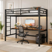 Letto a soppalco 90x200 cm nero con scrivania, LED APP, USB e Type-C
