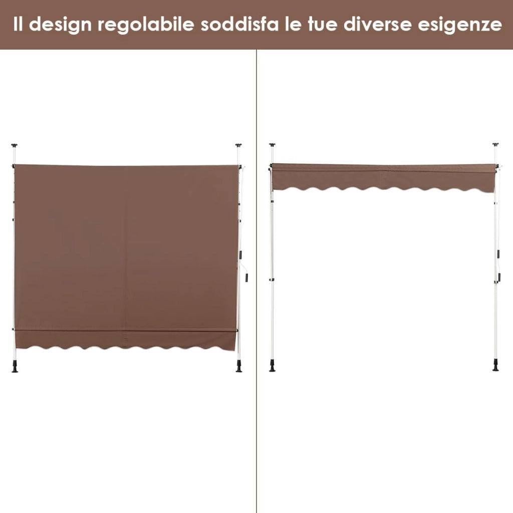 Tenda da Sole per Esterno, Tenda da Sole a Morsetto per Balcone con Struttura Telescopica e Tessuto Resistene ai Raggi Solari, Regolabile in Altezza e in Angolazione (200 cm,Marrone)