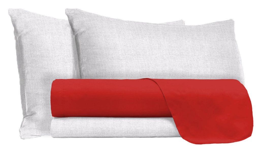 Set Lenzuola Singolo Sopra Sotto e Federe in Cotone Rosso