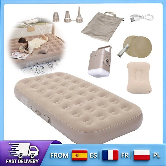 Letto da Campeggio - Inflabile - LED - USB - Resistente all'Acqua