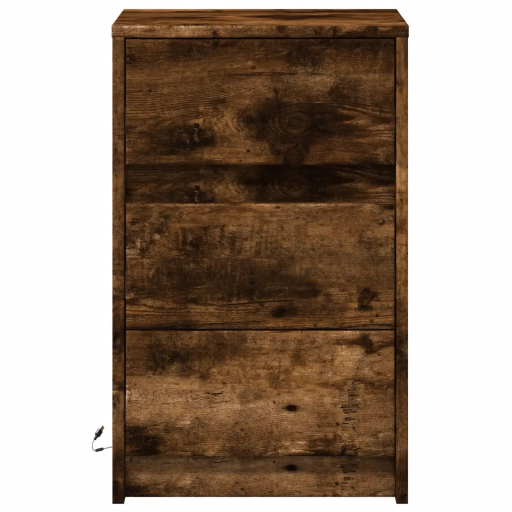 Comodino con Luci LED-Tavolino da notte Rovere Fumo in Legno Multistrato 904337