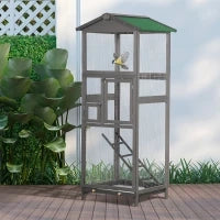 Gabbia per Uccelli Alta 165cm in Legno da Esterno con 2 Porte e Vassoio Estraibile, Grigio Chiaro