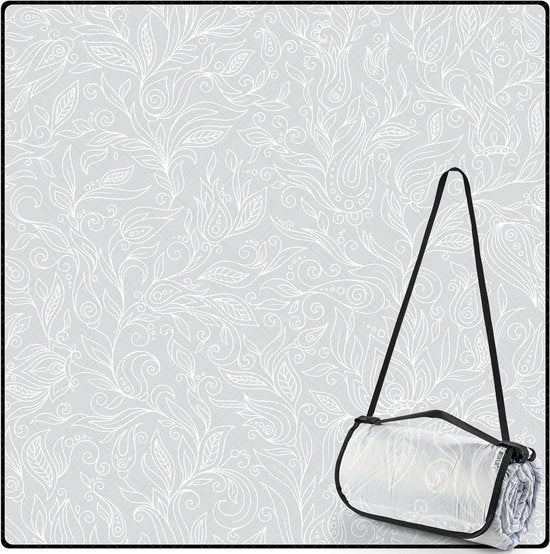 Tenda da picnic XXL impermeabile e lavabile - Tenda da spiaggia e matrice da campeggio con fondo in alluminio - Disegno foglia (Grigio, 200 x 200 cm)