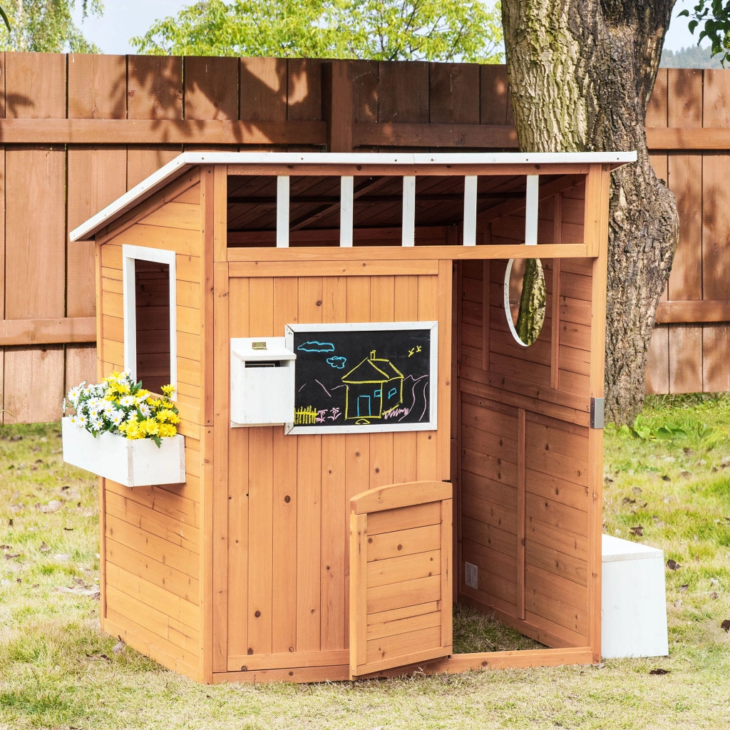 Casetta Gioco Bambini Legno Naturale ¨C Xylo ¨C con Cassetta Postale e Fioriera